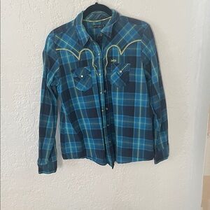 Cruel Girl Blue and Green Plaid Button Down Shirt